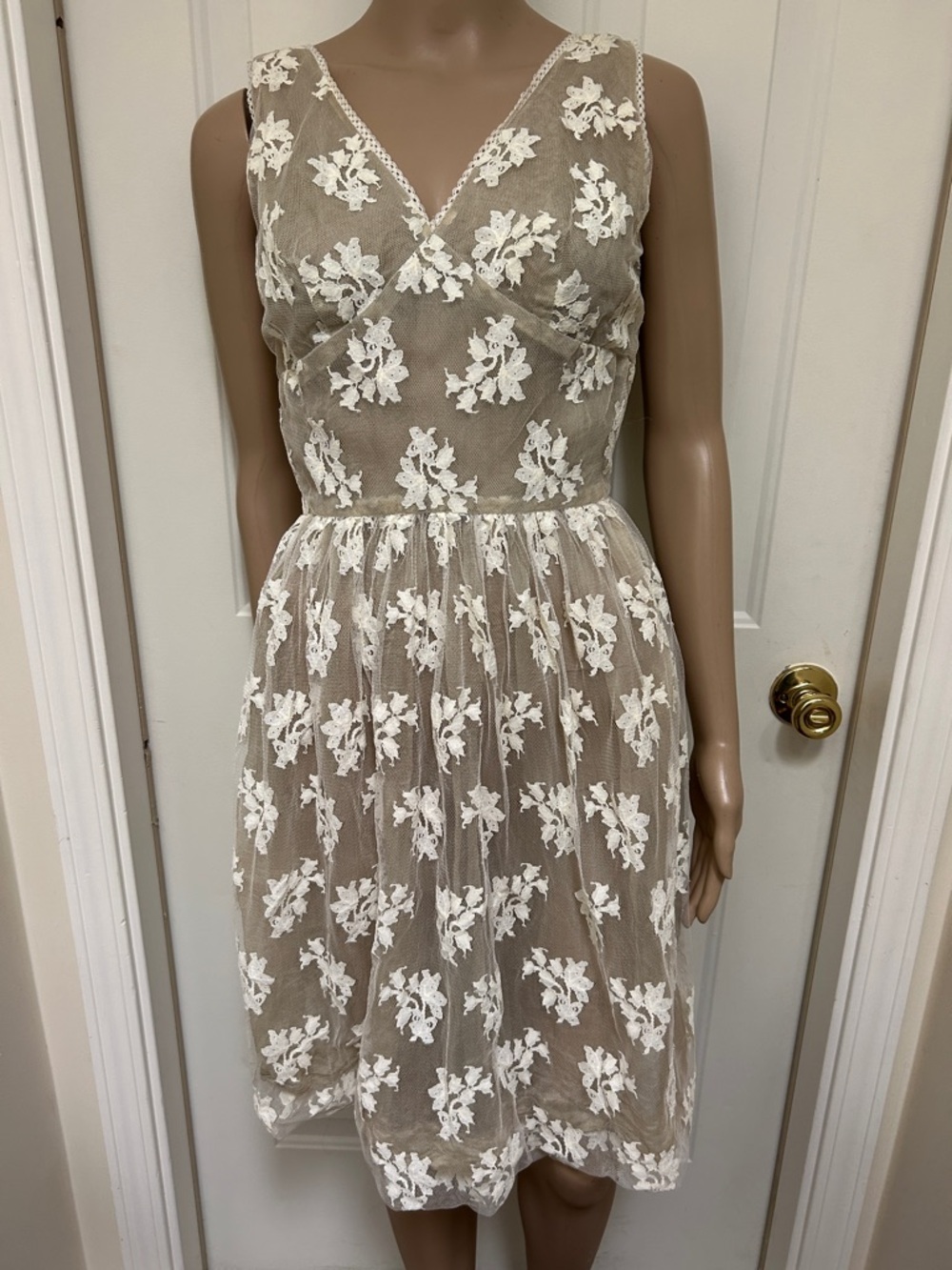 Vintage Nude & Cream Lace Midi Slip Dress